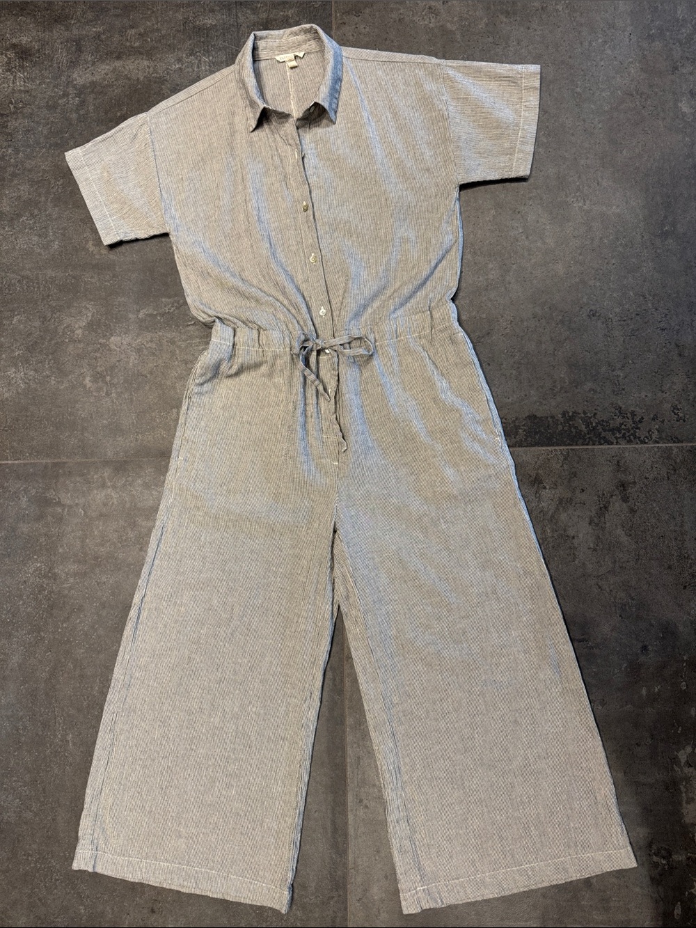 Eileen Fisher Thin Stripe Button-Front Organic Cotton & Linen Jumpsuit *